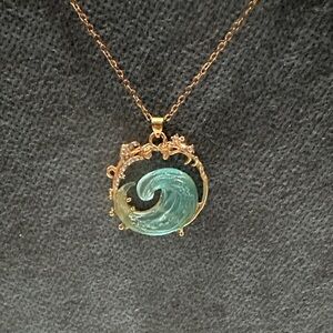 Gold-Tone Blue Wave Pendant Necklace - Blue & Gold